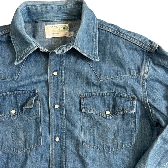 jcpenney | Shirts | Vintage 7s Jcpenney Ranchcraft Denim Pearl 